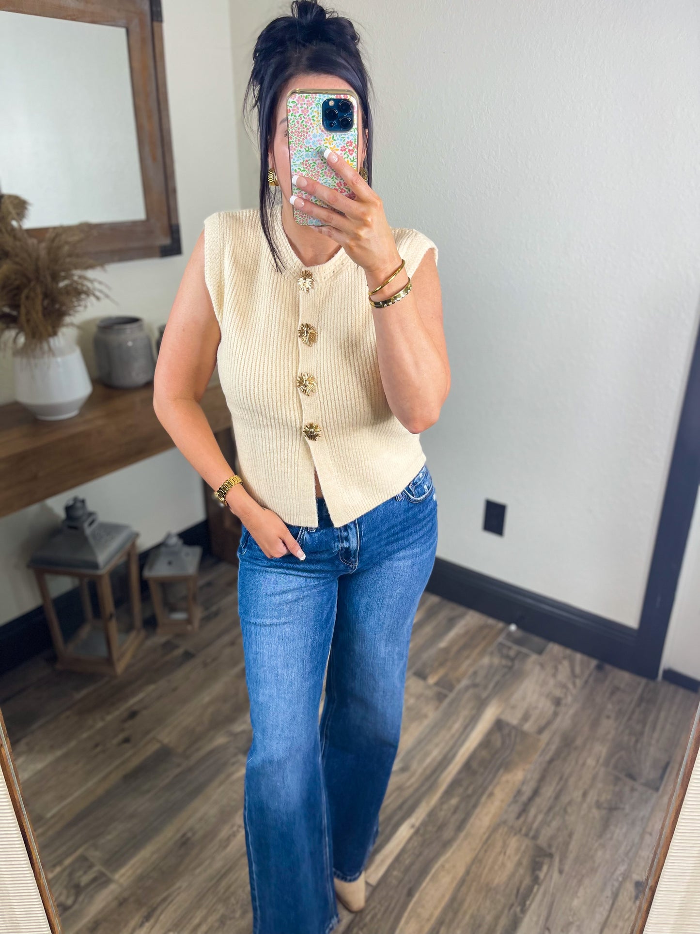 Sweater Vest with Floral Buttons