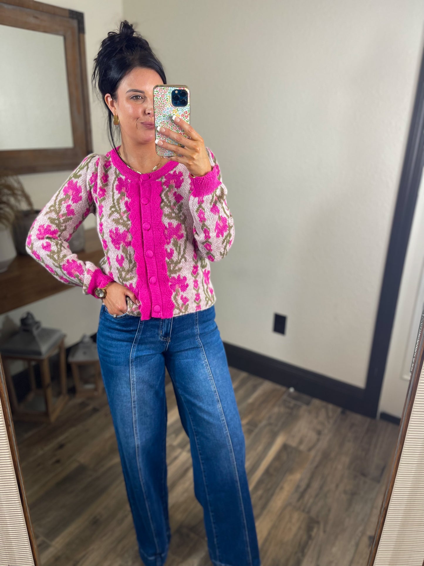 Floral Scalloped Sweater Cardigan