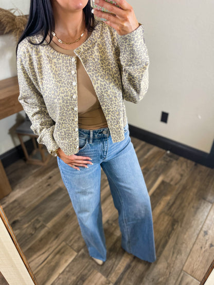 Two Tone Leopard Print Sweater Cardigan