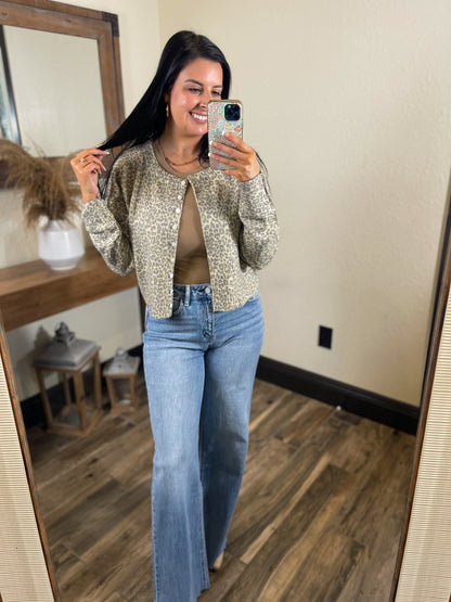 Two Tone Leopard Print Sweater Cardigan