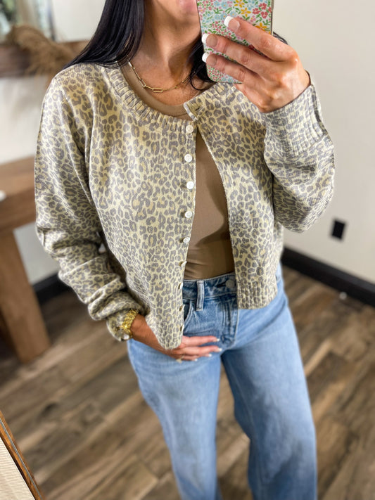 Two Tone Leopard Print Sweater Cardigan