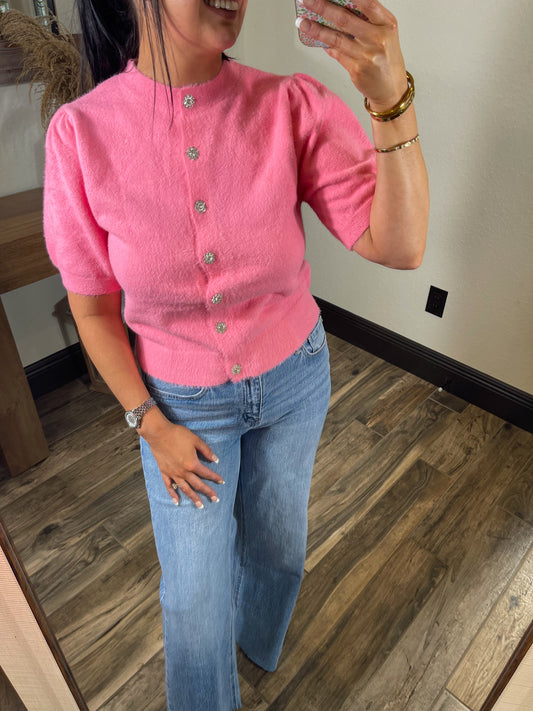 Fuzzy Sweater Knit Top with Buttons