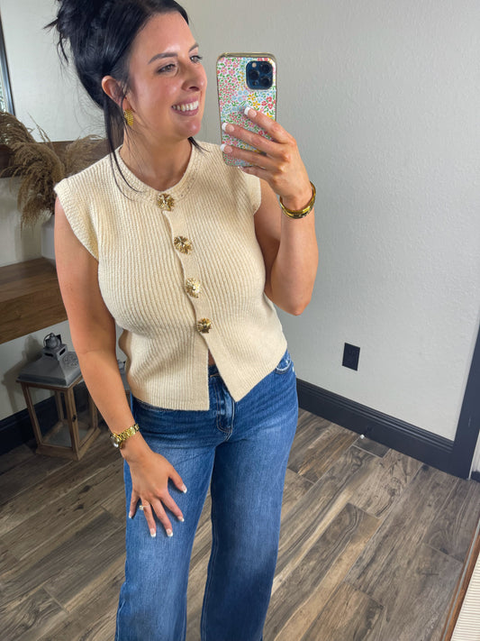 Sweater Vest with Floral Buttons