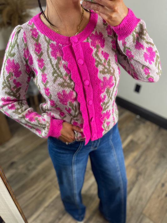 Floral Scalloped Sweater Cardigan