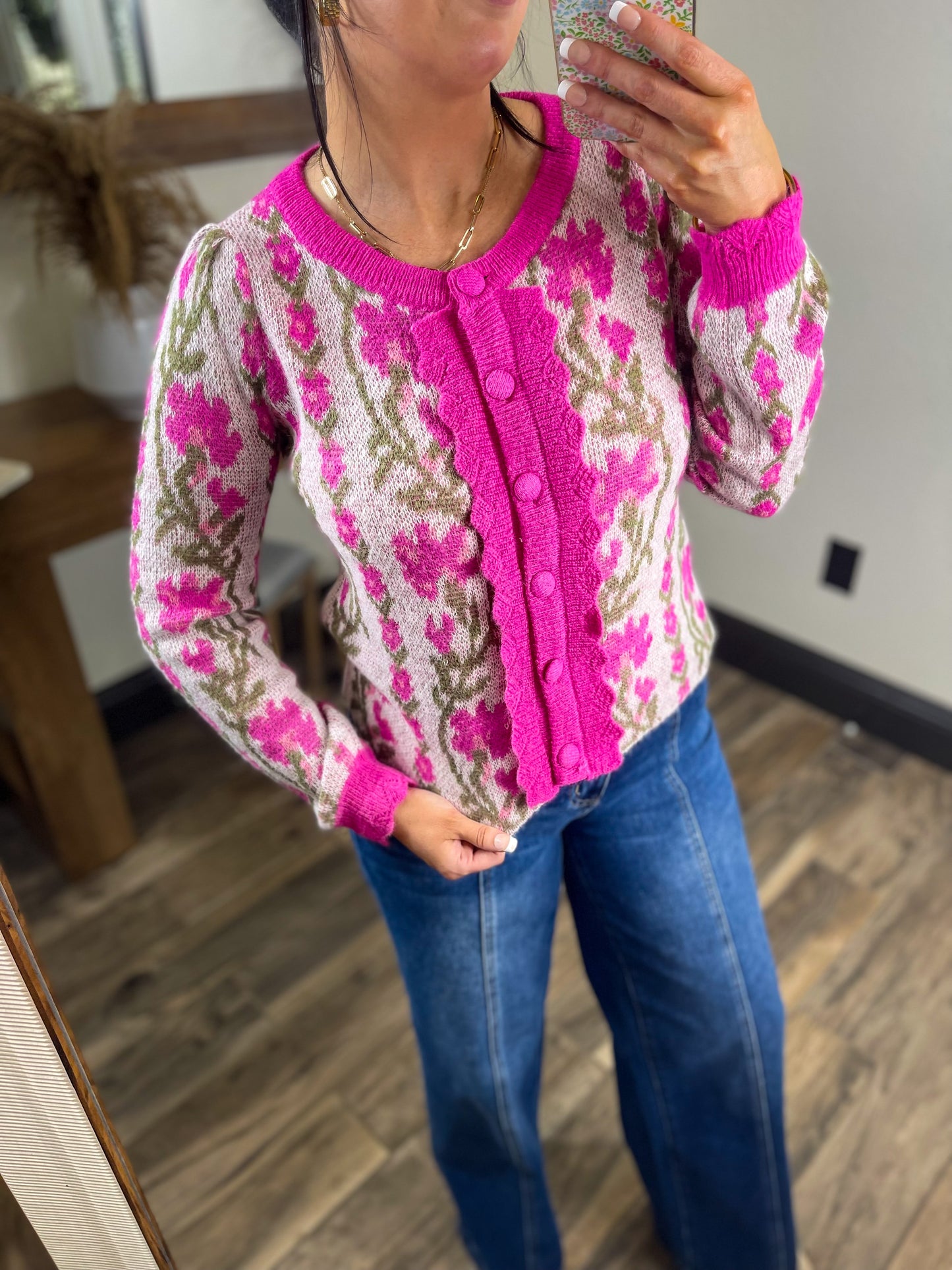 Floral Scalloped Sweater Cardigan