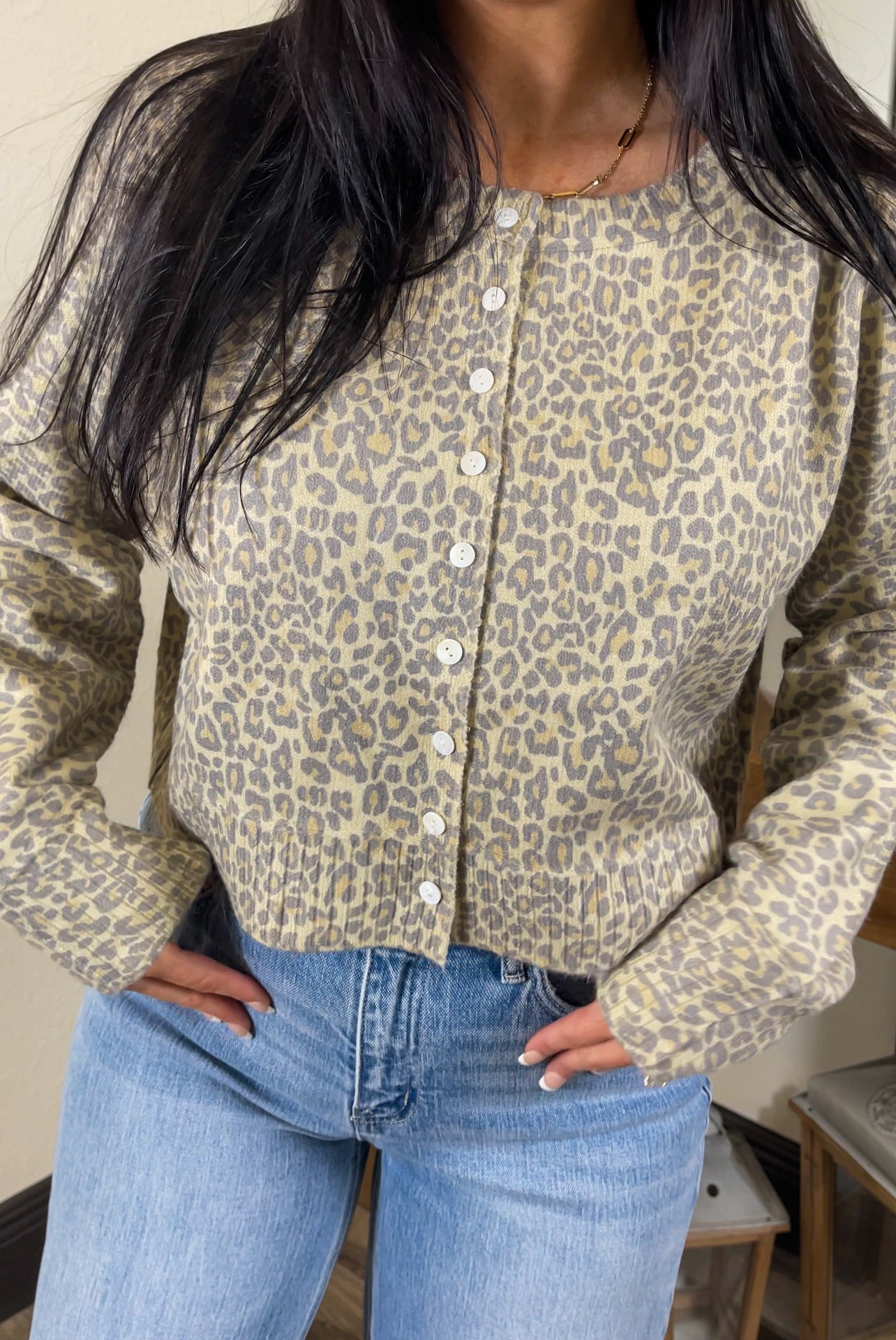 Two Tone Leopard Print Sweater Cardigan