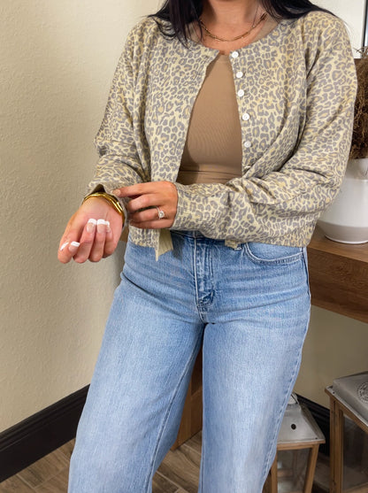 Two Tone Leopard Print Sweater Cardigan