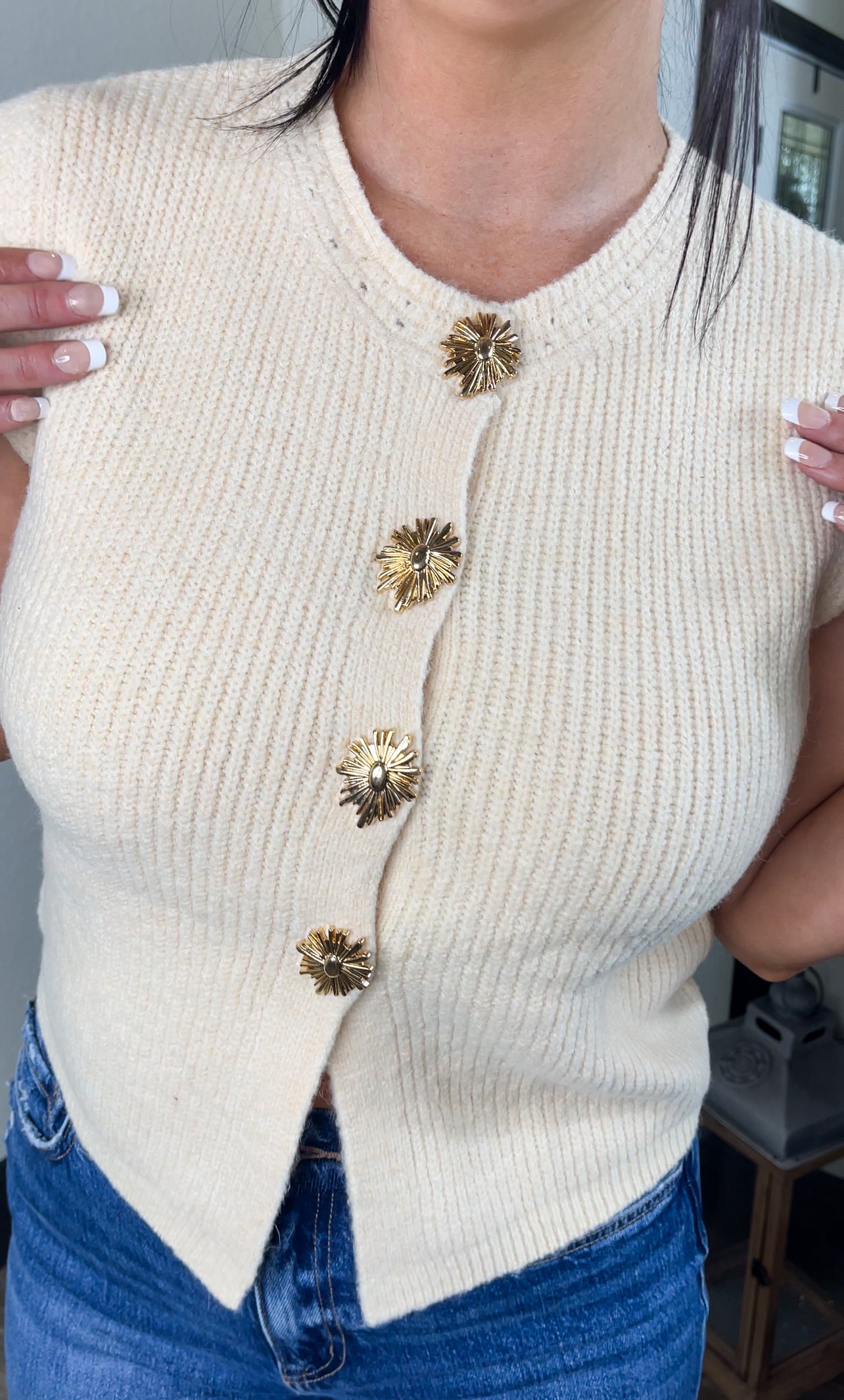 Sweater Vest with Floral Buttons