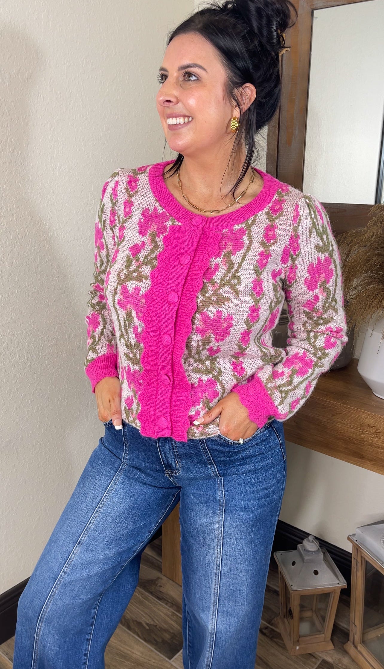 Floral Scalloped Sweater Cardigan