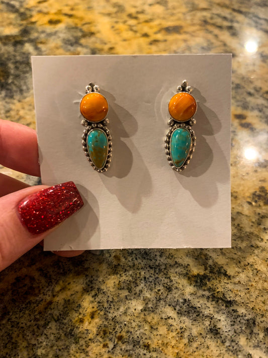 Spiny Oyster/turquoise earrings