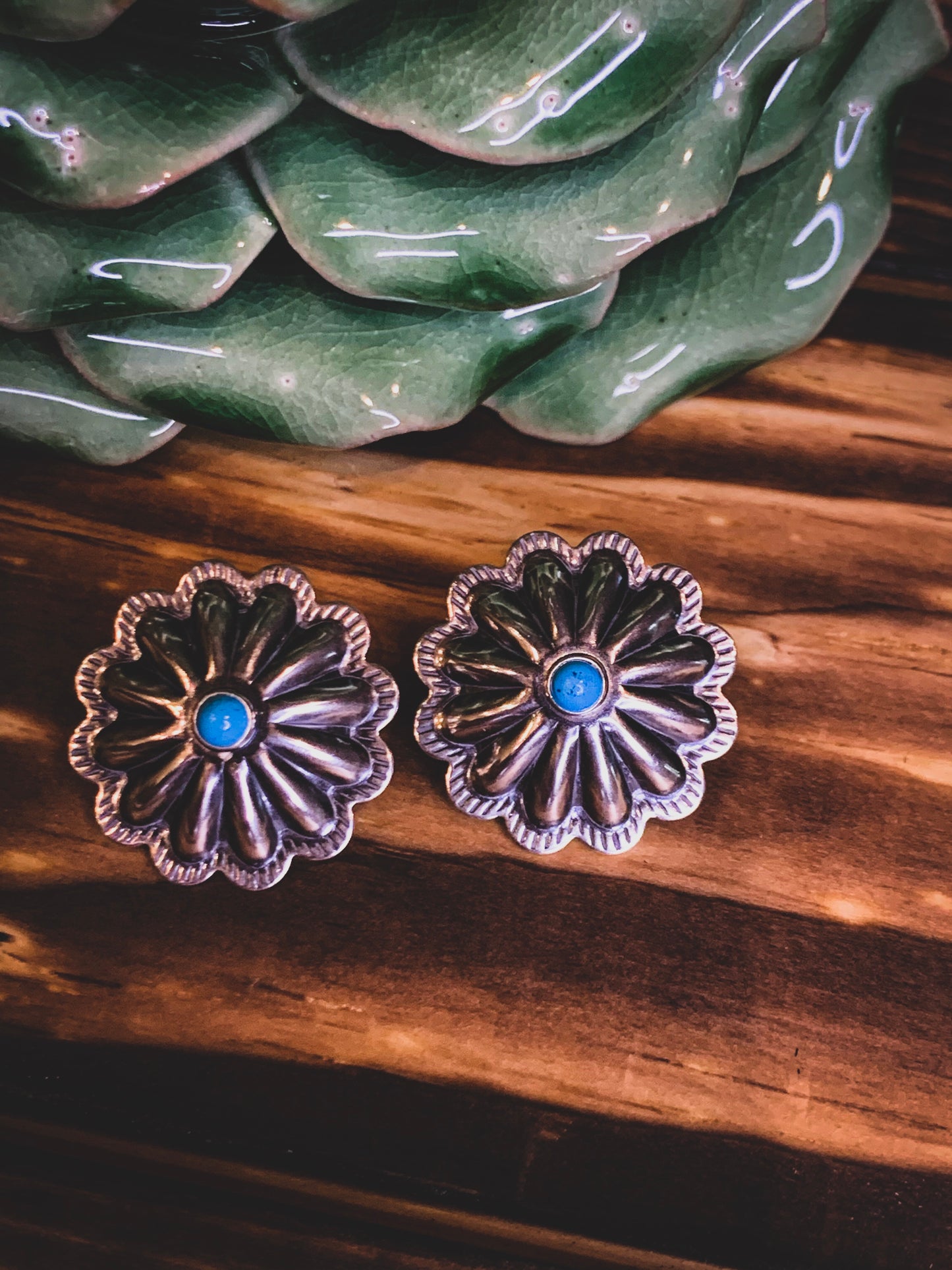 Silver Concho Earrings with Turquoise