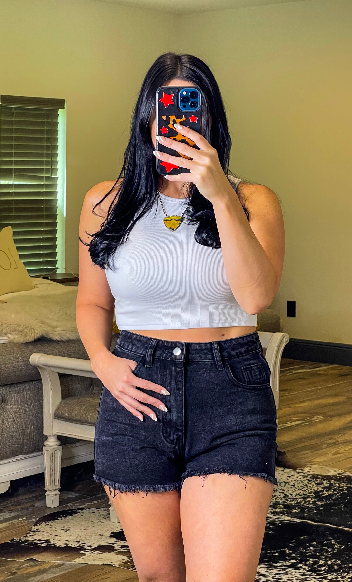 Distressed High Rise Denim Short