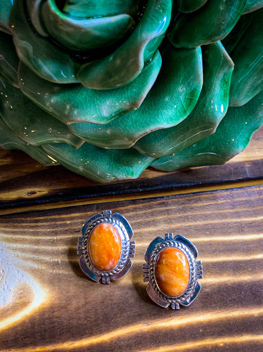 Orange Spiny Post Earrings
